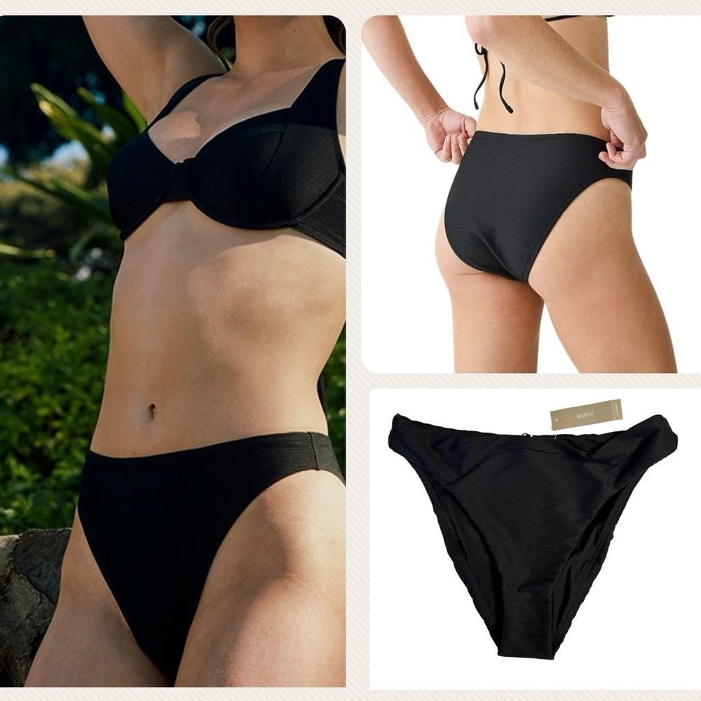 J. Crew Ribbed High-Rise Cheeky Bikini Bottom – Black, Size Small
